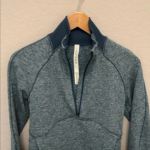 Lululemon Athletica Teal Heathered Half-Zip Sweatshirt - Picture 3 of 7
